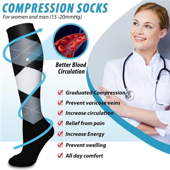 Copper Compression Socks for Women & Men (6 pairs) - Best Support for Nurses - Picture 5 of 7